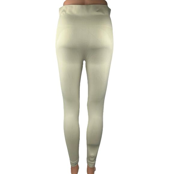 Set Active Cream High Waisted Yoga Workout Running Athletic Leggings Pants Sz L - Picture 3 of 4